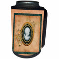 3dRose Beverly Turner Cameo Design - Cameo in Oval Gold Frame, Leaves, Flower Accents, Coral, Peach, Green - Can Cooler Bottle Wrap (cc_272628)