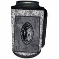 3dRose Beverly Turner Cameo Design - Cameo in Oval Vintage Frame, Abstract Brown Design, Flowers, Gray - Can Cooler Bottle Wrap (cc_272637)