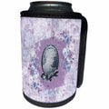 3dRose Beverly Turner Cameo Design - Flowers Surrounding Cameo with Jewel and Bow Look, Purple - Can Cooler Bottle Wrap (cc_272640)