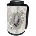 3dRose Beverly Turner Cameo Design - Flowers Surrounding Cameo with Jewel and Bow Look, Sage Green - Can Cooler Bottle Wrap (cc_272642)