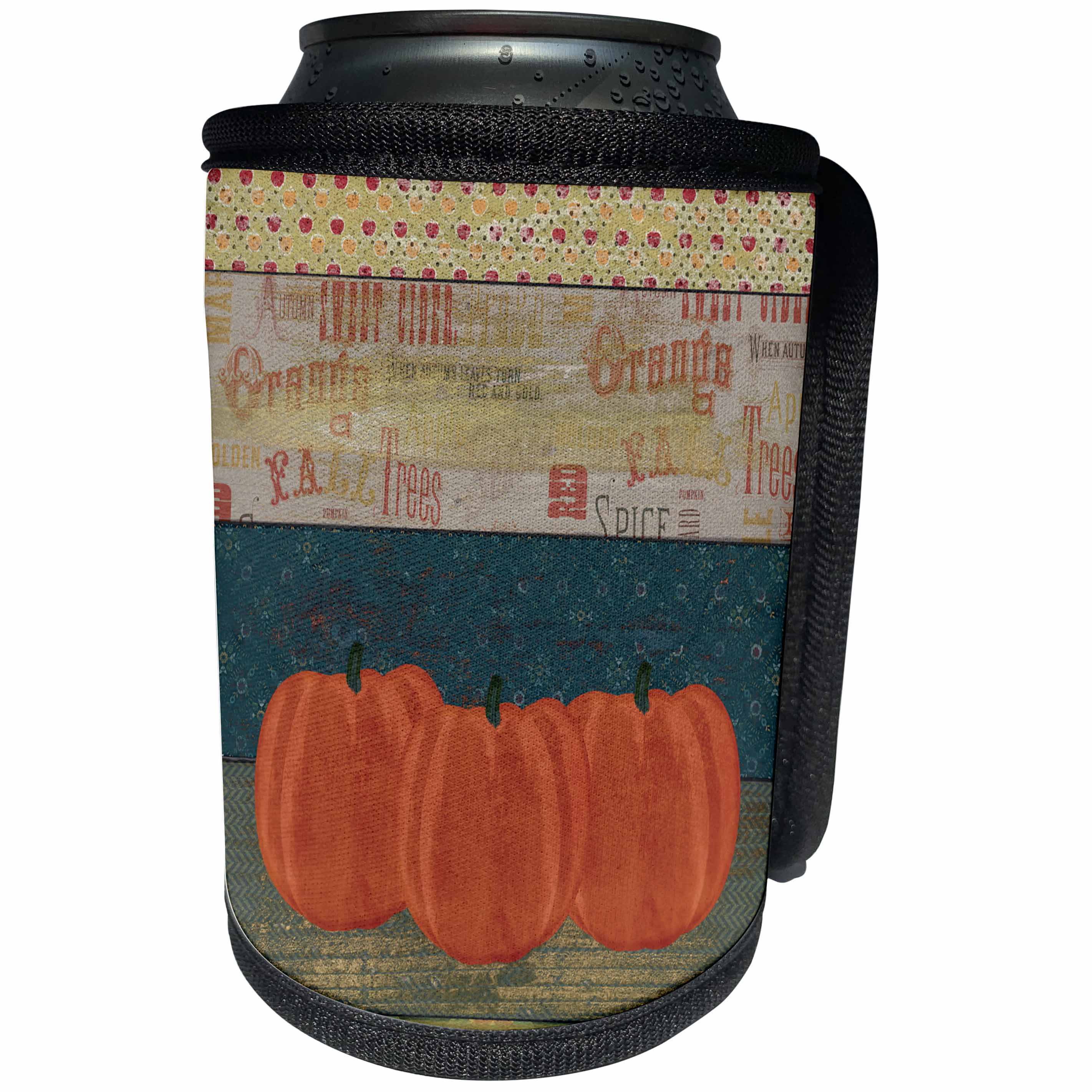 3dRose Beverly Turner Thanksgiving Design - Vintage Sign with Three Pumpkins - Can Cooler Bottle Wrap (cc_272663)