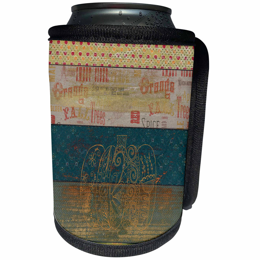 3dRose Beverly Turner Thanksgiving Design - Vintage Sign with Abstract Pumpkin - Can Cooler Bottle Wrap (cc_272678)