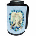 3dRose Beverly Turner Valentine Design - Love Birds on Beautiful Blue Flowers, Heart Shape, Valentine - Can Cooler Bottle Wrap (cc_272685)