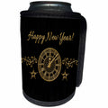 3dRose Beverly Turner New Years Design - Happy New Year, Clock, Vines, and Stars, Gold and Black - Can Cooler Bottle Wrap (cc_272696)