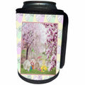 3dRose Beverly Turner Easter Design and Photography - Bunnies, Lamb, and Easter Eggs in a Apple Blossom Trees Landscape - Can Cooler Bottle Wrap (cc_272698)