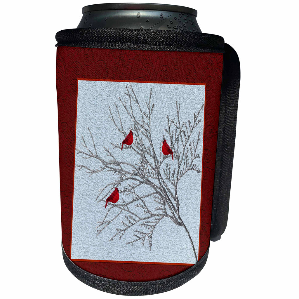 3dRose Beverly Turner Christmas Design - Cardinals in the Winter - Can Cooler Bottle Wrap (cc_272709)