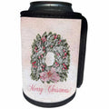 3dRose Beverly Turner Christmas Design - Wreath with Berries and Snow, Pink Bow, Poinsettia, Merry Christmas - Can Cooler Bottle Wrap (cc_272713)
