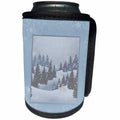 3dRose Beverly Turner Christmas Design - Deer in the Winter, Blue Frame, Snowflakes - Can Cooler Bottle Wrap (cc_272715)