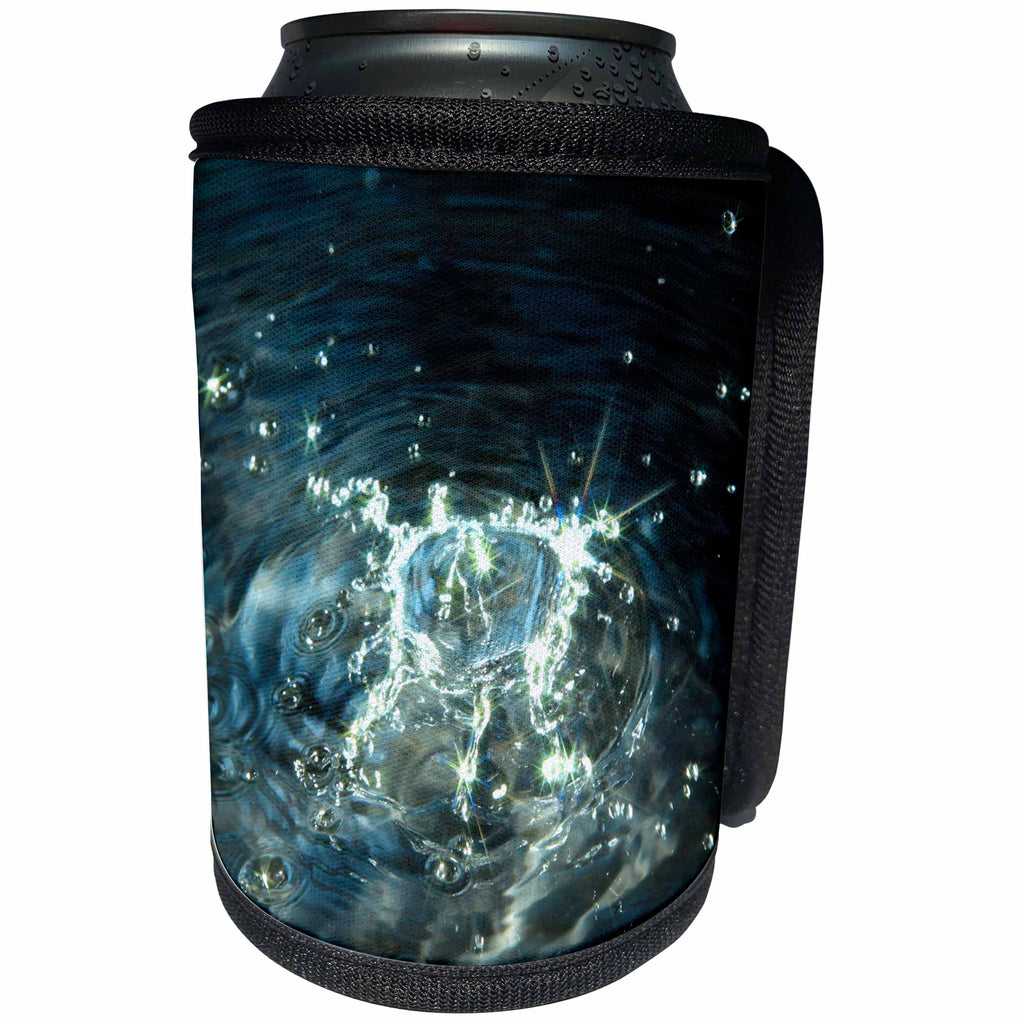 3dRose Bob Molchan Photography Water Droplets - Water Droplet Splash Blue Clear Sparkle - Can Cooler Bottle Wrap (cc_27272)