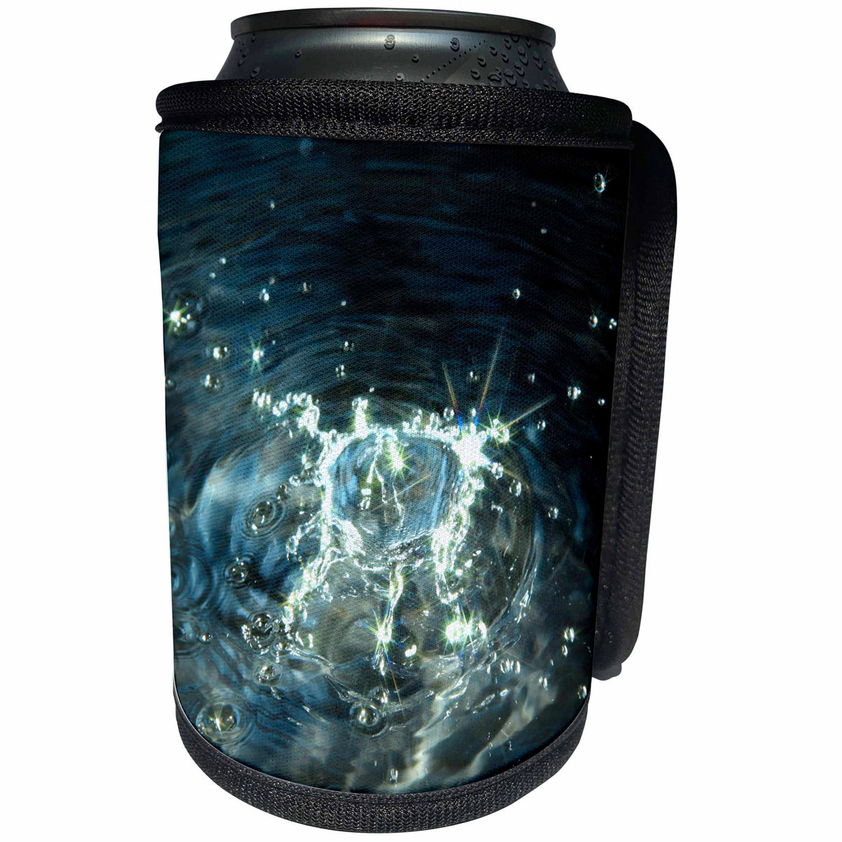 3dRose Bob Molchan Photography Water Droplets - Water Droplet Splash Blue Clear Sparkle - Can Cooler Bottle Wrap (cc_27272)