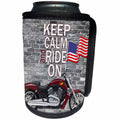 3dRose RinaPiro Biker Sayings - Keep calm and ride on. American flag. - Can Cooler Bottle Wrap (cc_272742)