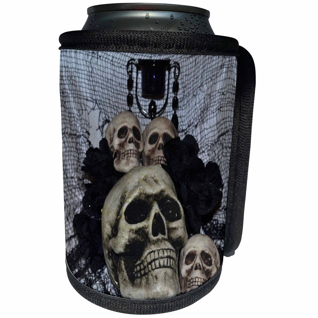 3dRose WhiteOaks Halloween Skulls - Skull012 Picture with four skulls - Can Cooler Bottle Wrap (cc_27276)