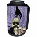3dRose WhiteOaks Halloween Skulls - Skull and Raven032 Raven on top of skull - Can Cooler Bottle Wrap (cc_27279)
