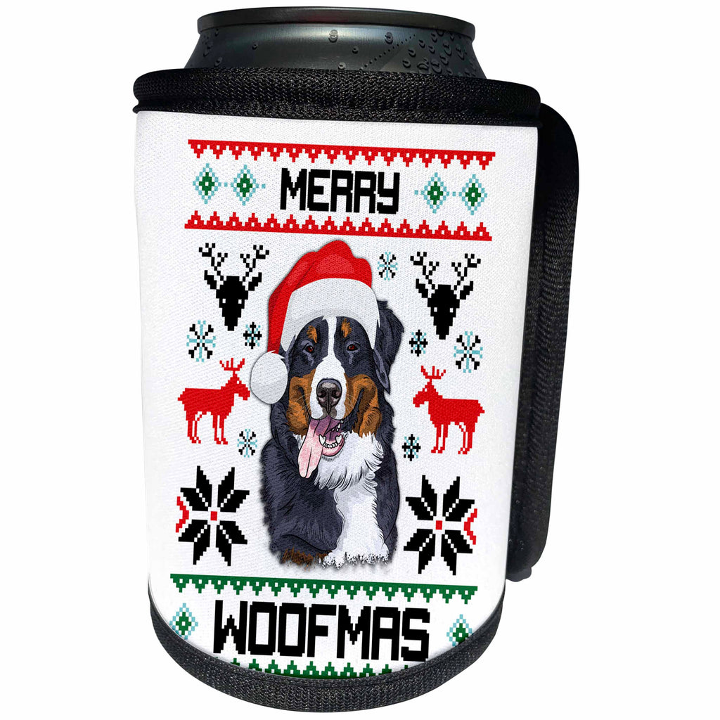 3dRose Carsten Reisinger - Illustrations - Merry Woofmas Bernese Mountain Dog Gift - Can Cooler Bottle Wrap (cc_272797)