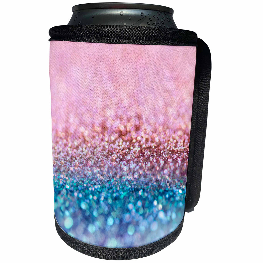 3dRose Uta Naumann Faux Glitter Pattern - Sparkling Blue Pink Luxury Shine Girly Elegant Mermaid Glitter - Can Cooler Bottle Wrap (cc_272848)