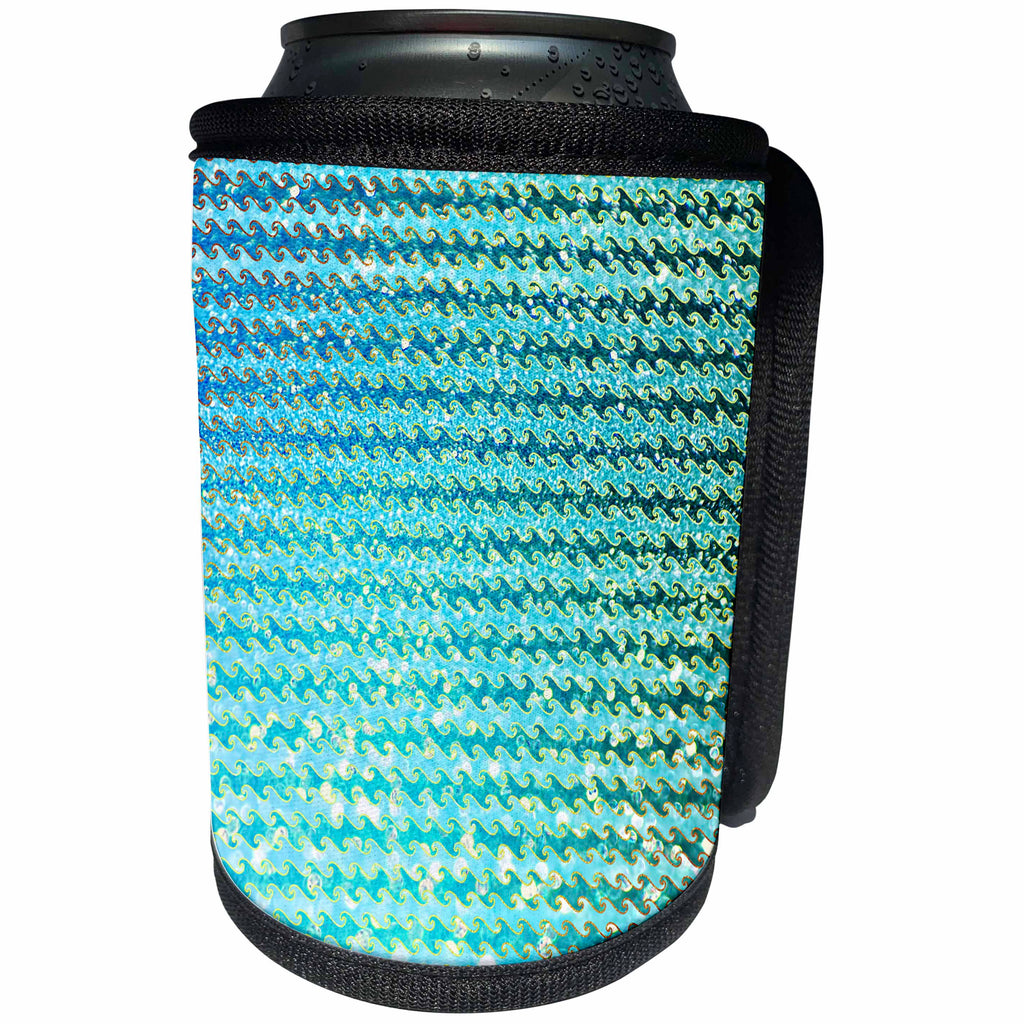 3dRose Uta Naumann Faux Glitter Pattern - Sparkling Teal Luxury Elegant Mermaid Sea Ocean Waves - Can Cooler Bottle Wrap (cc_272858)