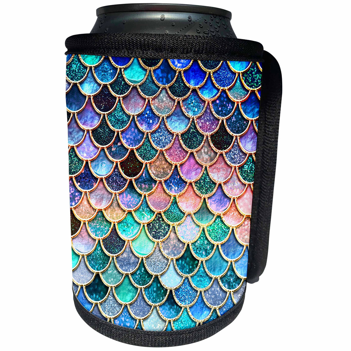 3dRose Uta Naumann Faux Glitter Pattern - Multicolor Trend Pink Luxury Elegant Mermaid Scales Glitter - Can Cooler Bottle Wrap (cc_272860)