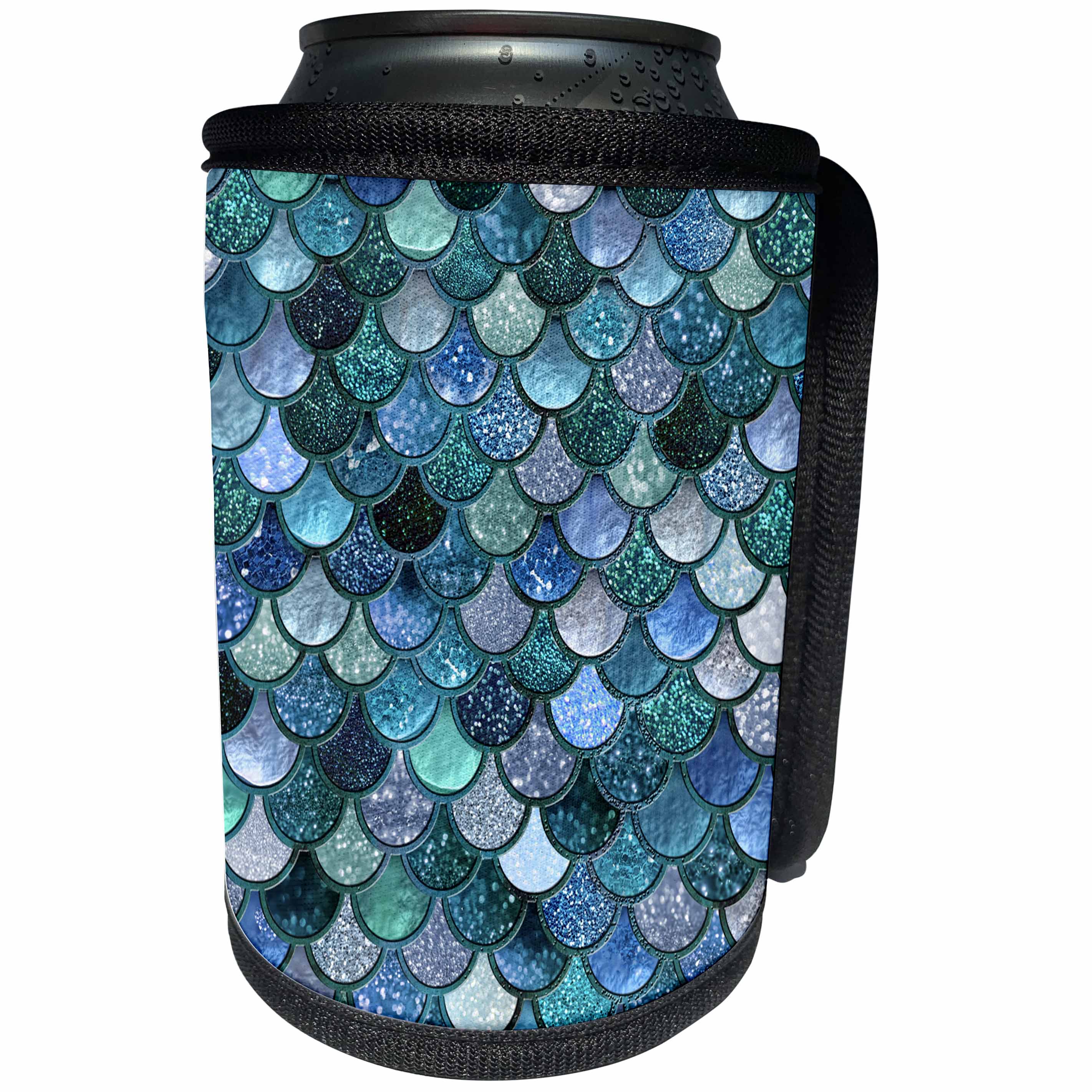 3dRose Uta Naumann Faux Glitter Pattern - Multicolor Girly Trend Blue Luxury Elegant Mermaid Scales Glitter - Can Cooler Bottle Wrap (cc_272861)