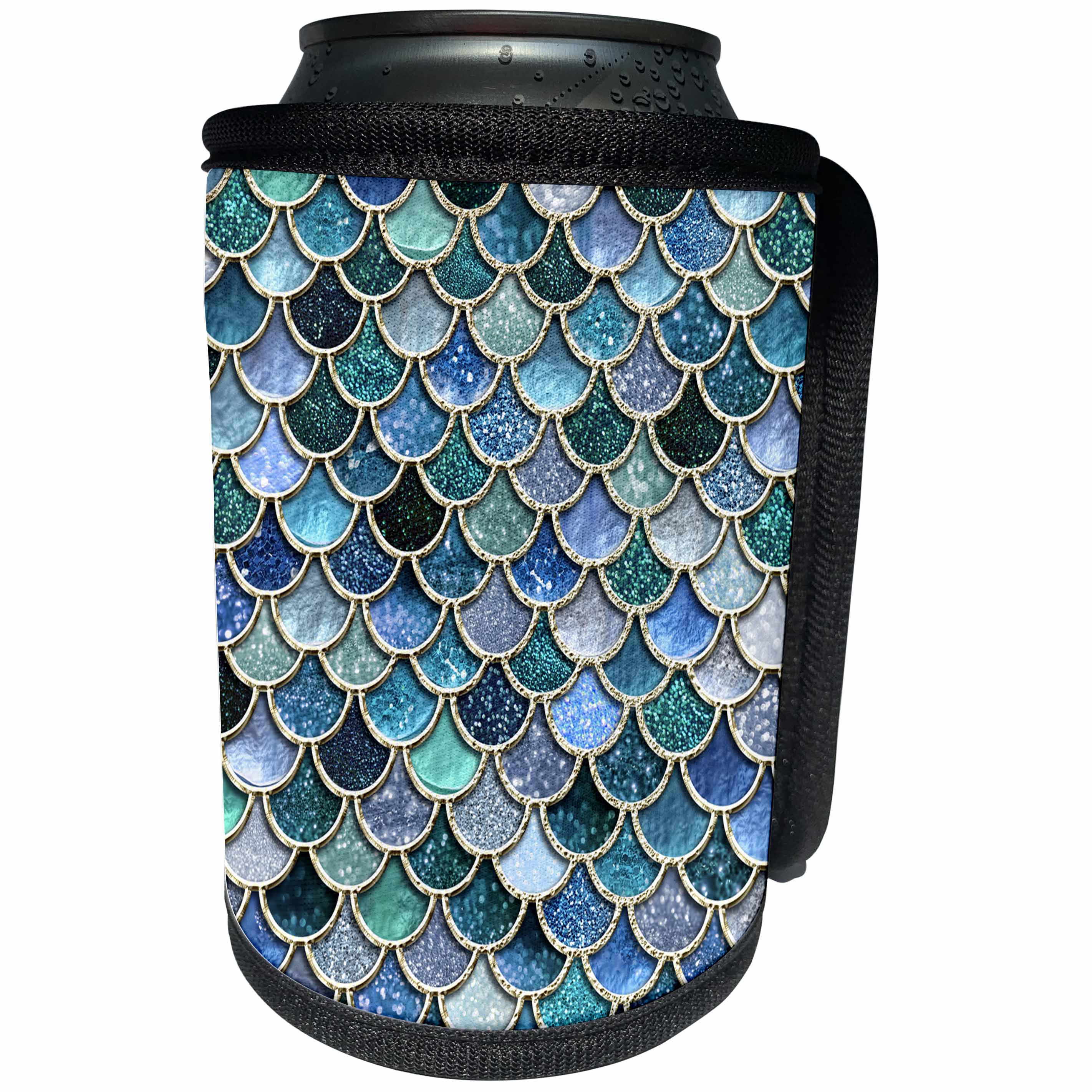 3dRose Uta Naumann Faux Glitter Pattern - Image of Multicolor Trend Blue Luxury Elegant Mermaid Scales Glitter - Can Cooler Bottle Wrap (cc_272862)
