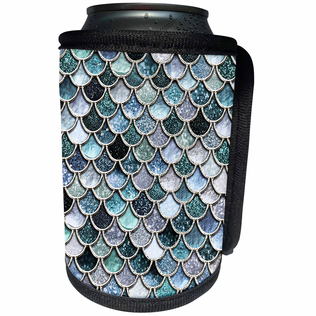 3dRose Uta Naumann Faux Glitter Pattern - Multicolor Girly Blue Luxury Elegant Mermaid Scales Glitter - Can Cooler Bottle Wrap (cc_272863)