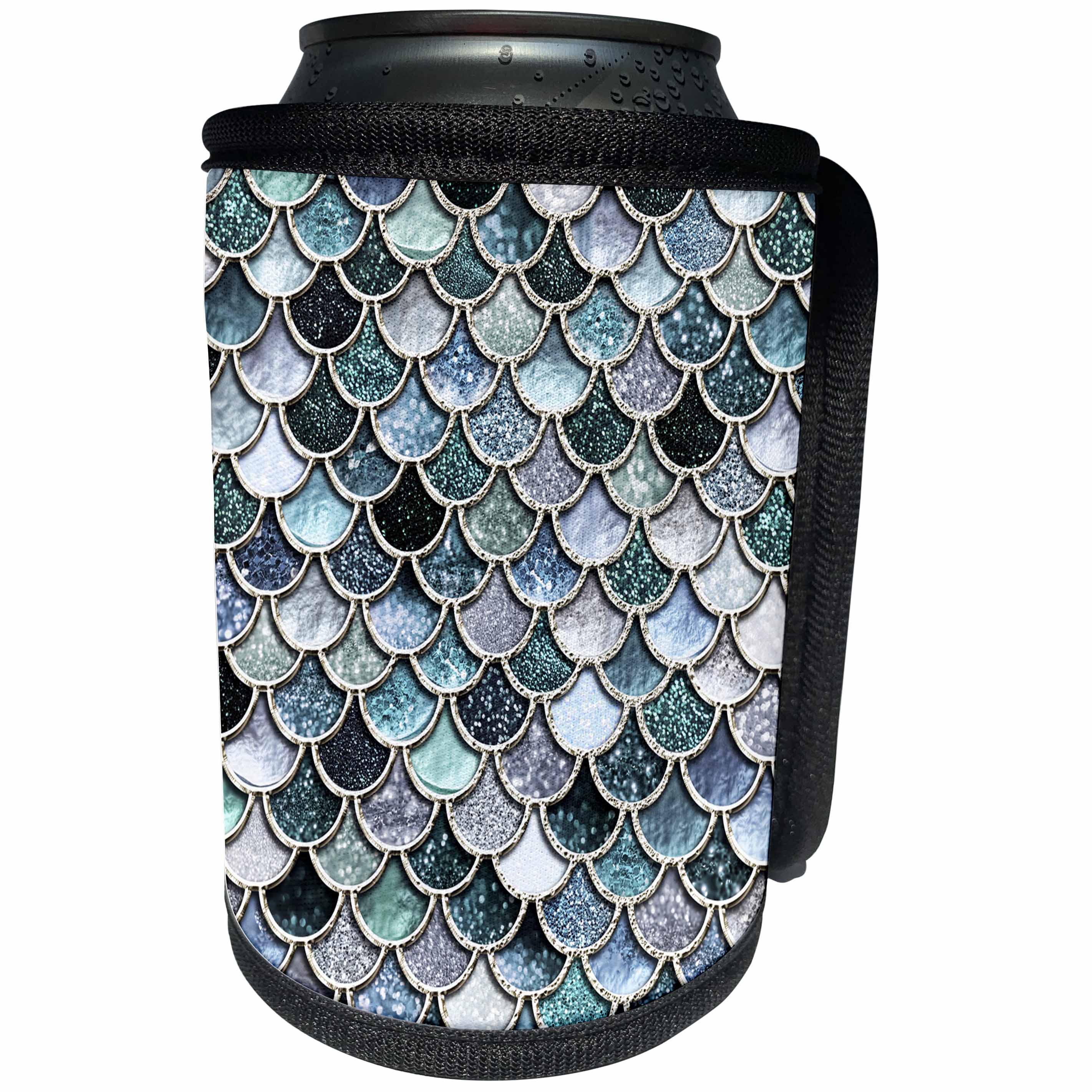 3dRose Uta Naumann Faux Glitter Pattern - Multicolor Girly Blue Luxury Elegant Mermaid Scales Glitter - Can Cooler Bottle Wrap (cc_272863)