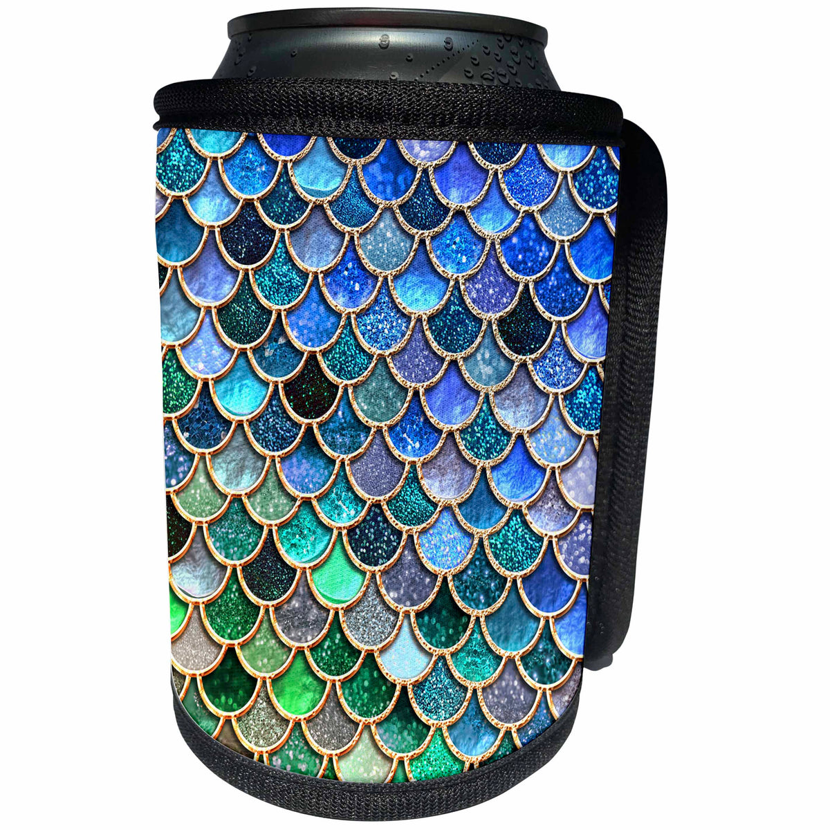 3dRose Uta Naumann Faux Glitter Pattern - Multicolor Girly Trend Blue Elegant Mermaid Scales Glitter - Can Cooler Bottle Wrap (cc_272864)
