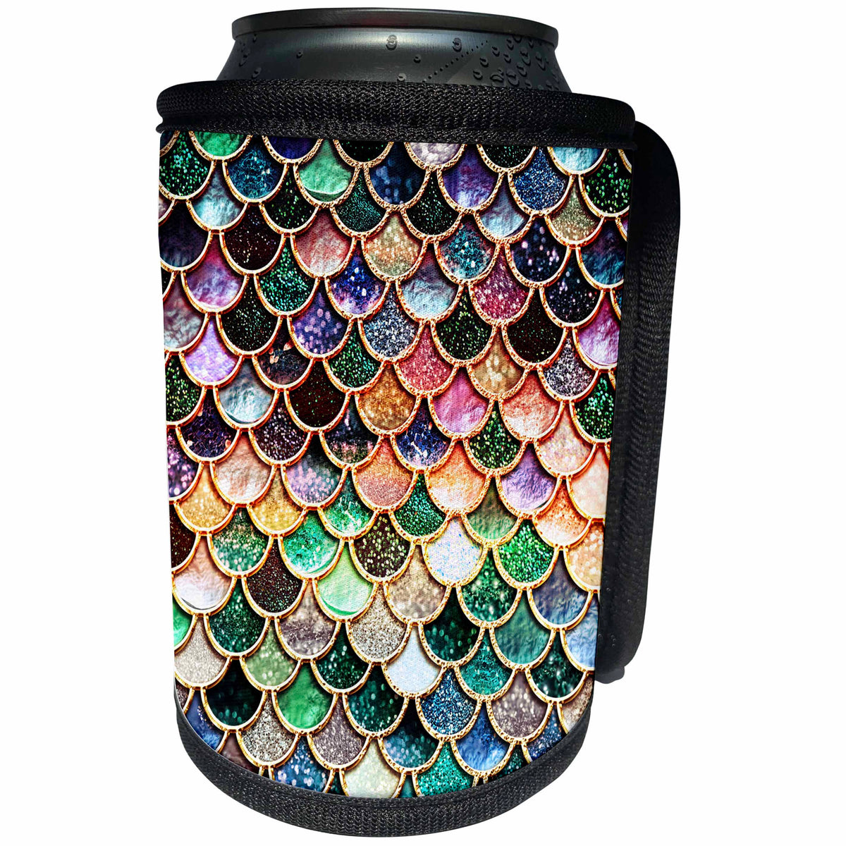 3dRose Uta Naumann Faux Glitter Pattern - Multicolor Girly Trend Pink Luxury Elegant Mermaid Scales Glitter - Can Cooler Bottle Wrap (cc_272865)