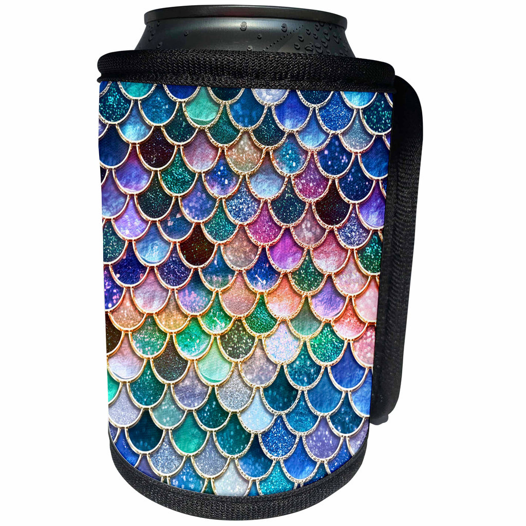 3dRose Uta Naumann Faux Glitter Pattern - Multicolor Trend Pink Luxury Elegant Mermaid Scales Glitter - Can Cooler Bottle Wrap (cc_272866)