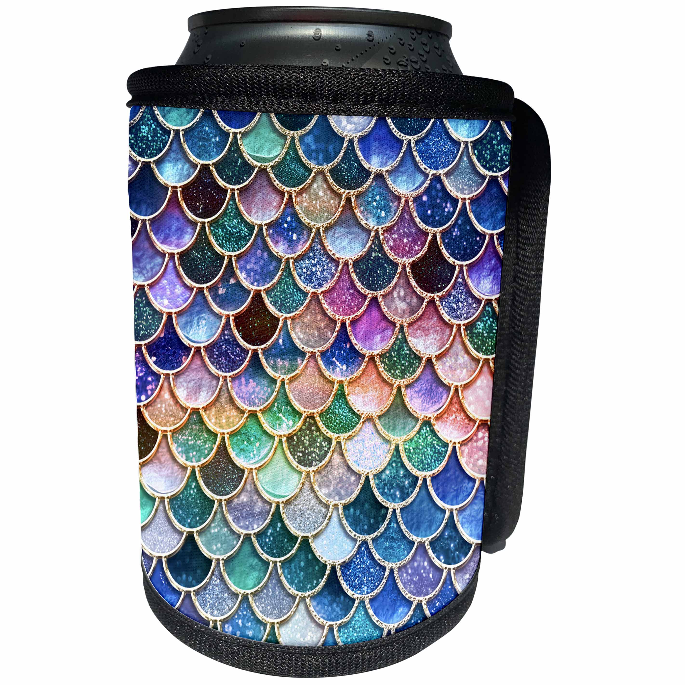 3dRose Uta Naumann Faux Glitter Pattern - Multicolor Trend Pink Luxury Elegant Mermaid Scales Glitter - Can Cooler Bottle Wrap (cc_272866)