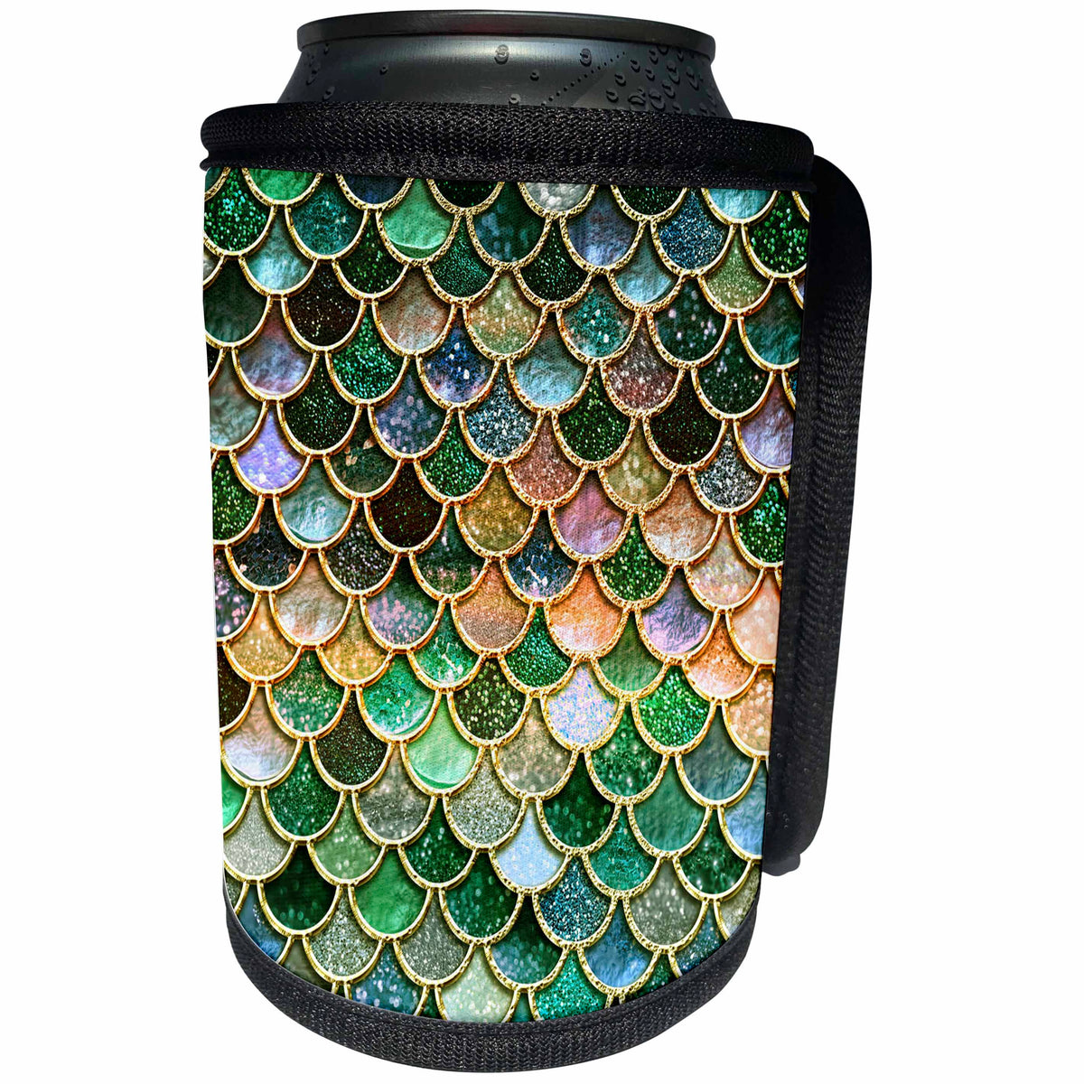 3dRose Uta Naumann Faux Glitter Pattern - Multicolor Girly Pink Luxury Elegant Mermaid Scales Glitter - Can Cooler Bottle Wrap (cc_272867)