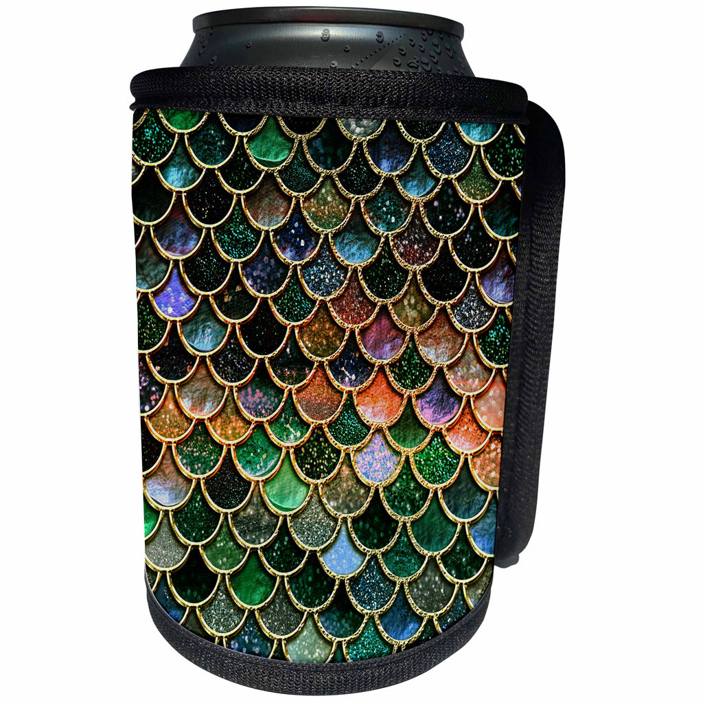 3dRose Uta Naumann Faux Glitter Pattern - Multicolor Girly Trend Pink Elegant Mermaid Scales Glitter - Can Cooler Bottle Wrap (cc_272868)