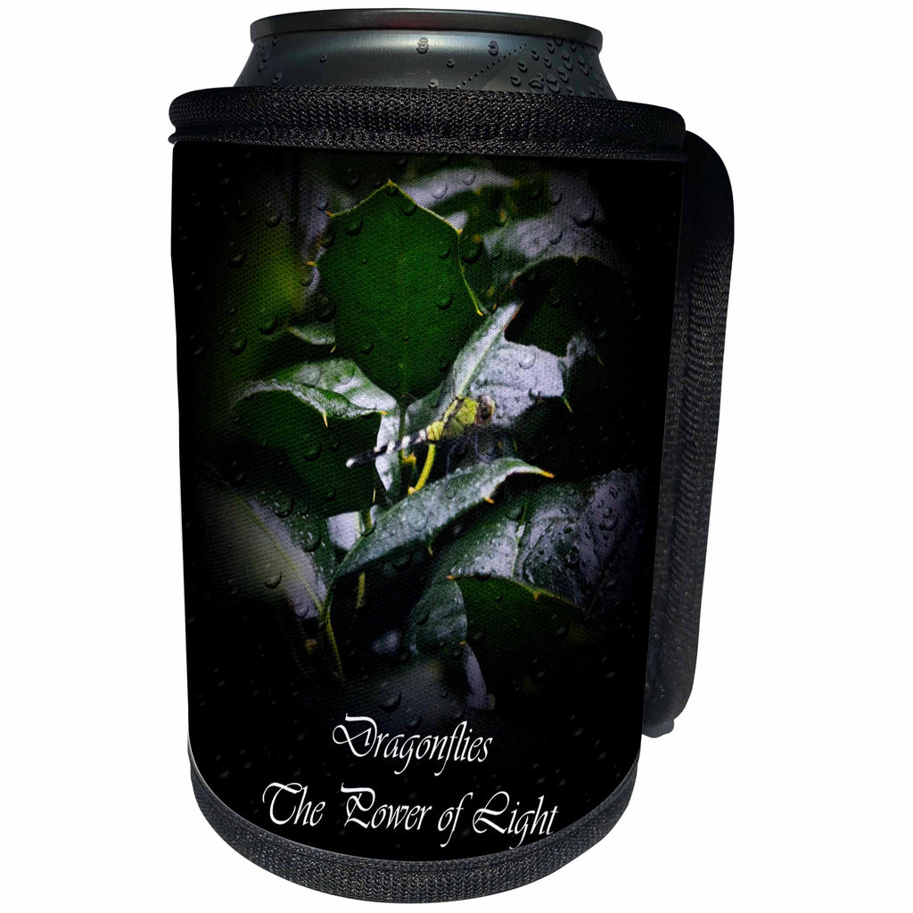 3dRose WhiteOak Photography Inspirational Floral Prints - Dragonflies Power of Light Inspirational picture - Can Cooler Bottle Wrap (cc_27287)