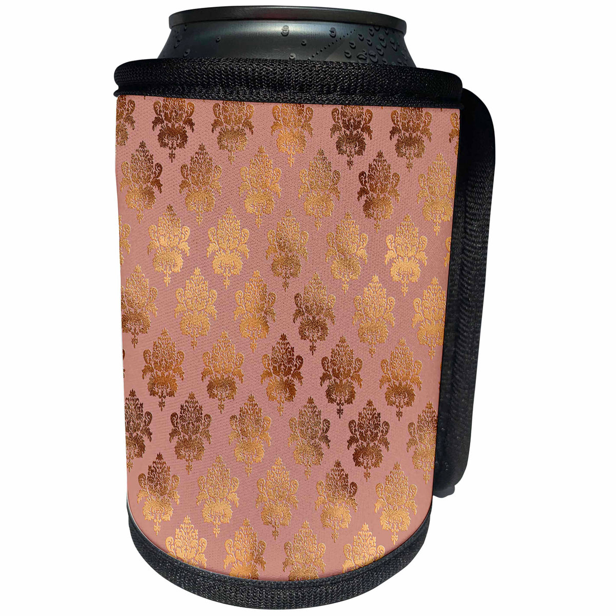 3dRose Uta Naumann Faux Glitter Pattern - Luxury Shiny Elegant Rose Gold Copper Damask Pattern - Can Cooler Bottle Wrap (cc_272876)