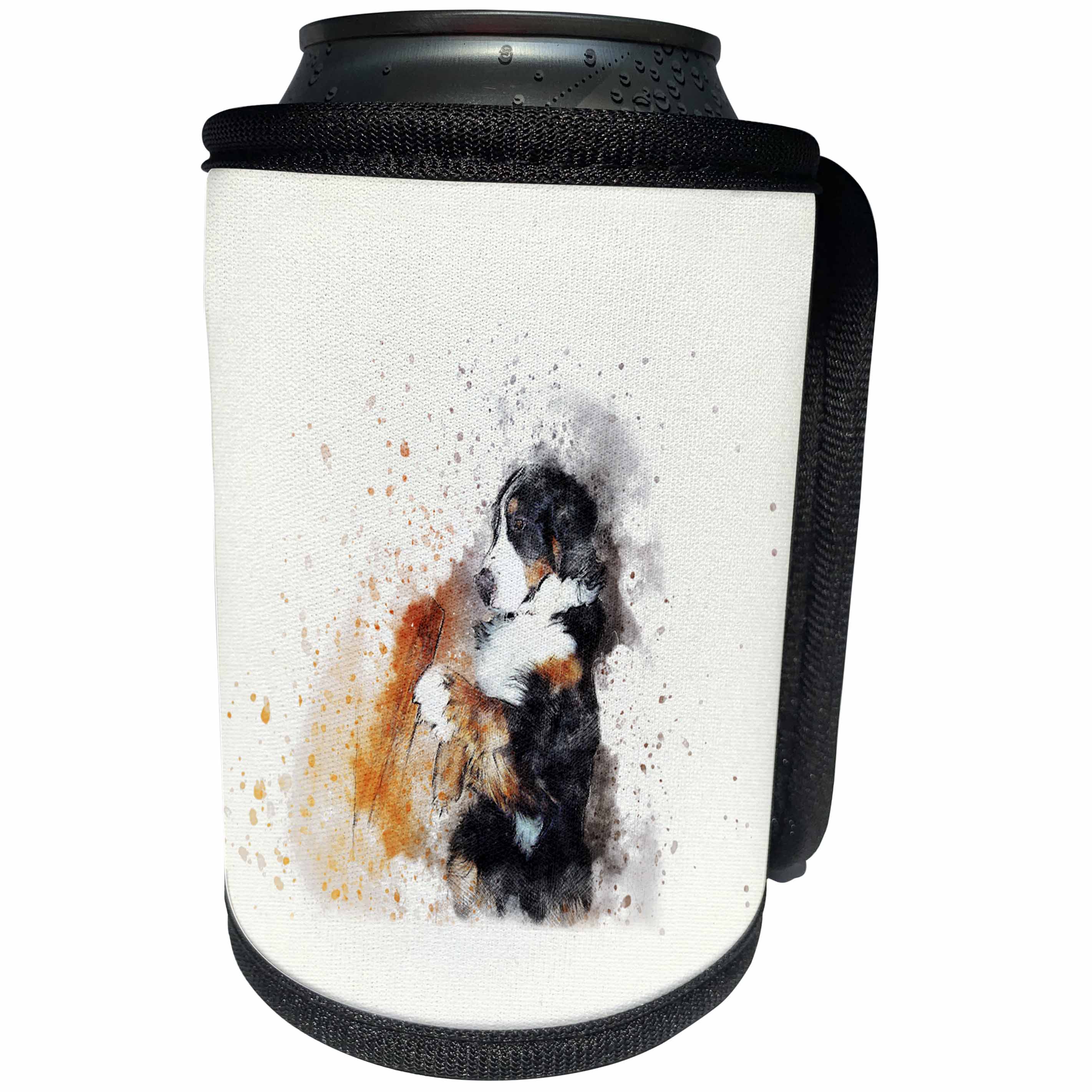 3dRose Uta Naumann Watercolor Illustration Animal - Trendy Cute Animal Dog Watercolor Illustration-Bernese Mountain Dog - Can Cooler Bottle Wrap (cc_272879)
