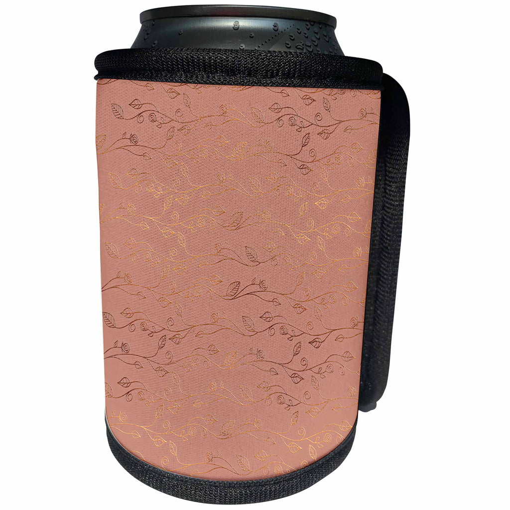 3dRose Uta Naumann Faux Glitter Pattern - Luxury Shiny Elegant Rose Gold Floral Flower Copper Damask Pattern - Can Cooler Bottle Wrap (cc_272880)