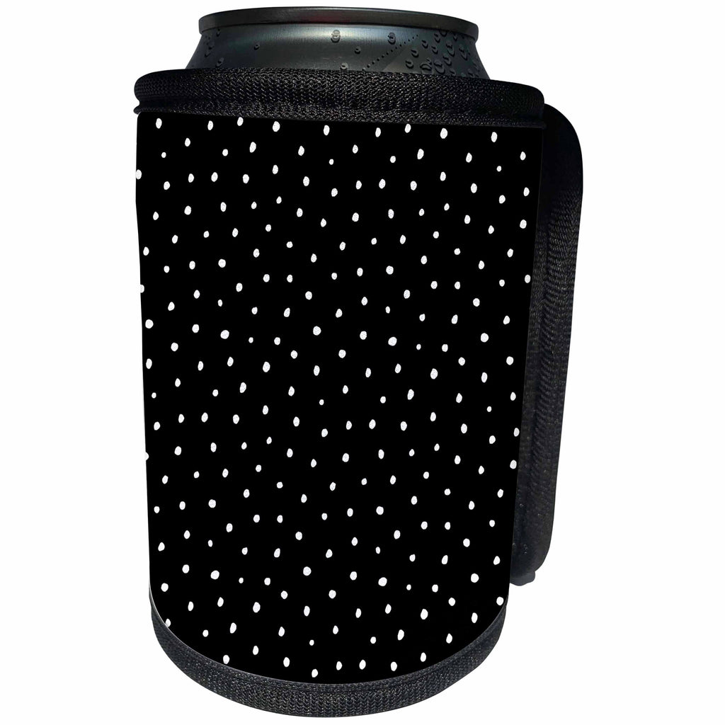 3dRose Uta Naumann Pattern - Cute Girly Trendy Polka Dot Pattern on Black-White Dots - Can Cooler Bottle Wrap (cc_272890)