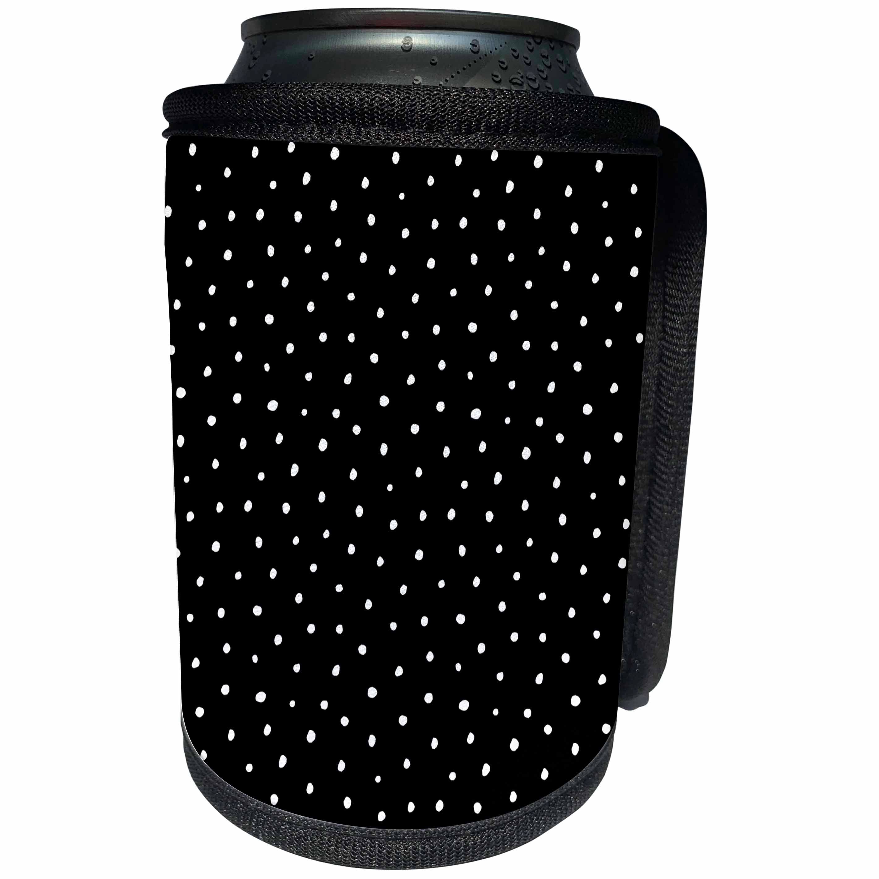 3dRose Uta Naumann Pattern - Cute Girly Trendy Polka Dot Pattern on Black-White Dots - Can Cooler Bottle Wrap (cc_272890)