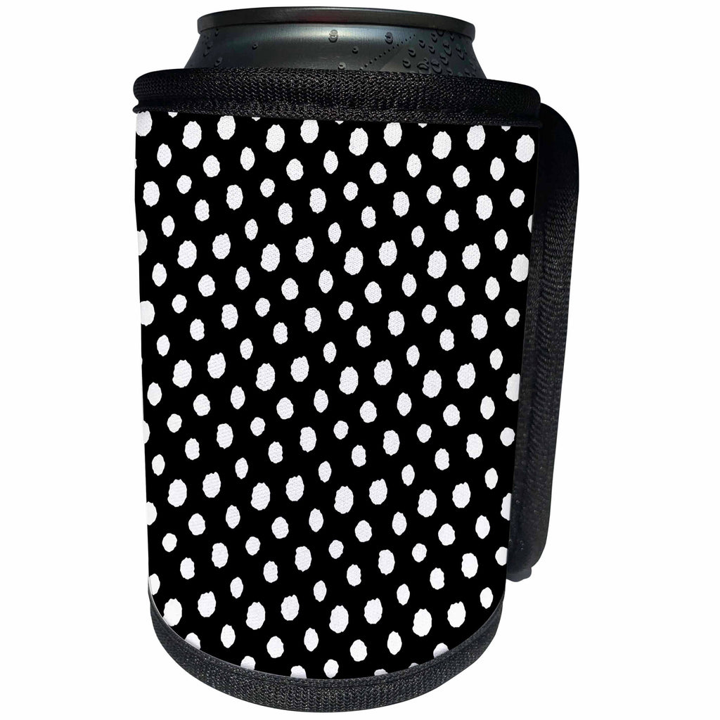 3dRose Uta Naumann Pattern - Cute Girly Trendy Polka Dot Pattern on Black-White Large Dots - Can Cooler Bottle Wrap (cc_272892)