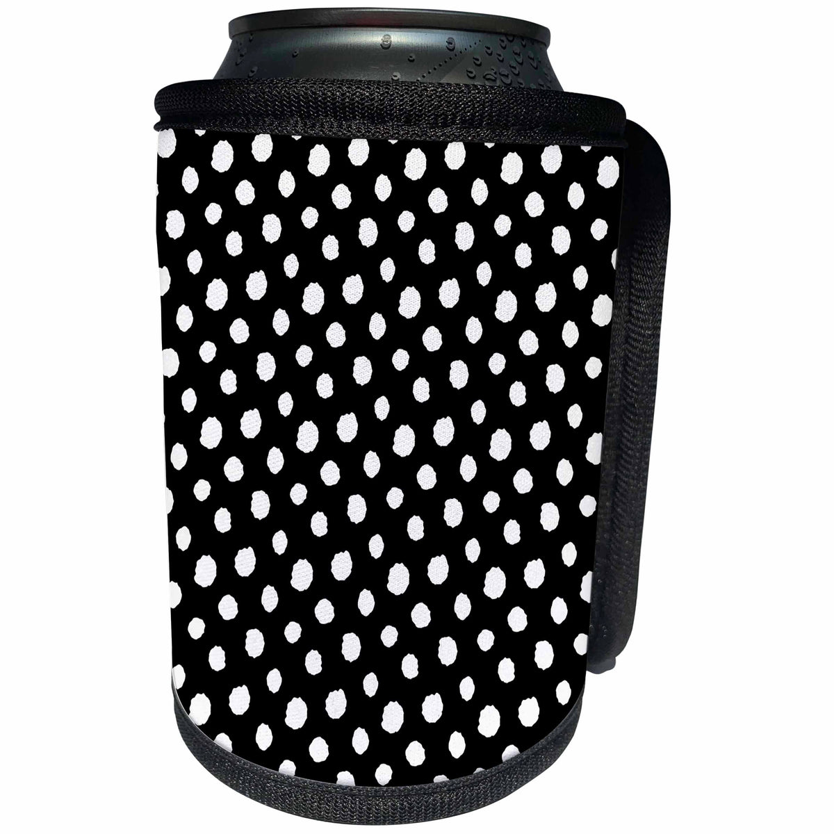 3dRose Uta Naumann Pattern - Cute Girly Trendy Polka Dot Pattern on Black-White Large Dots - Can Cooler Bottle Wrap (cc_272892)