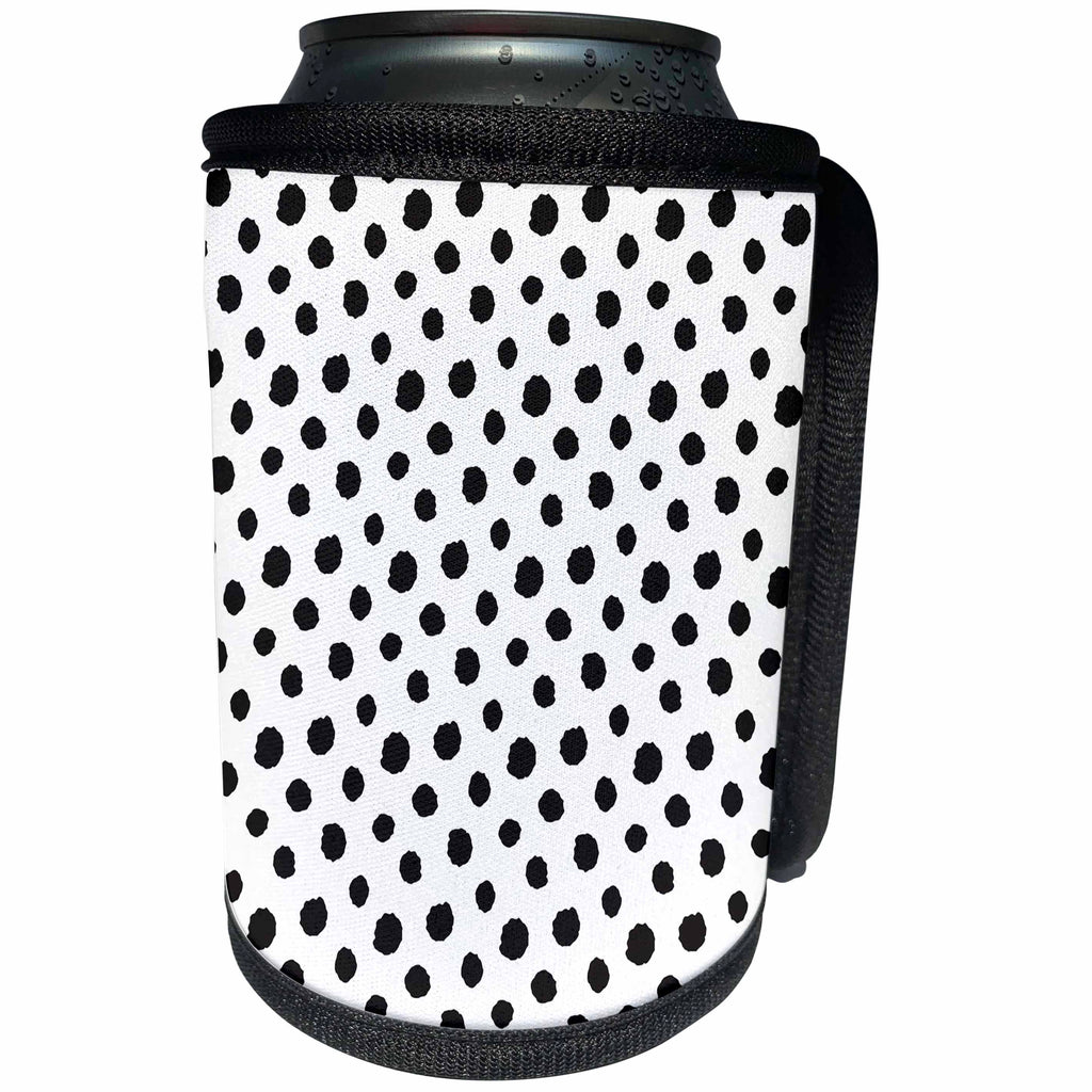 3dRose Uta Naumann Pattern - Cute Girly Trendy Polka Dot Pattern on White-Black Dots - Can Cooler Bottle Wrap (cc_272893)