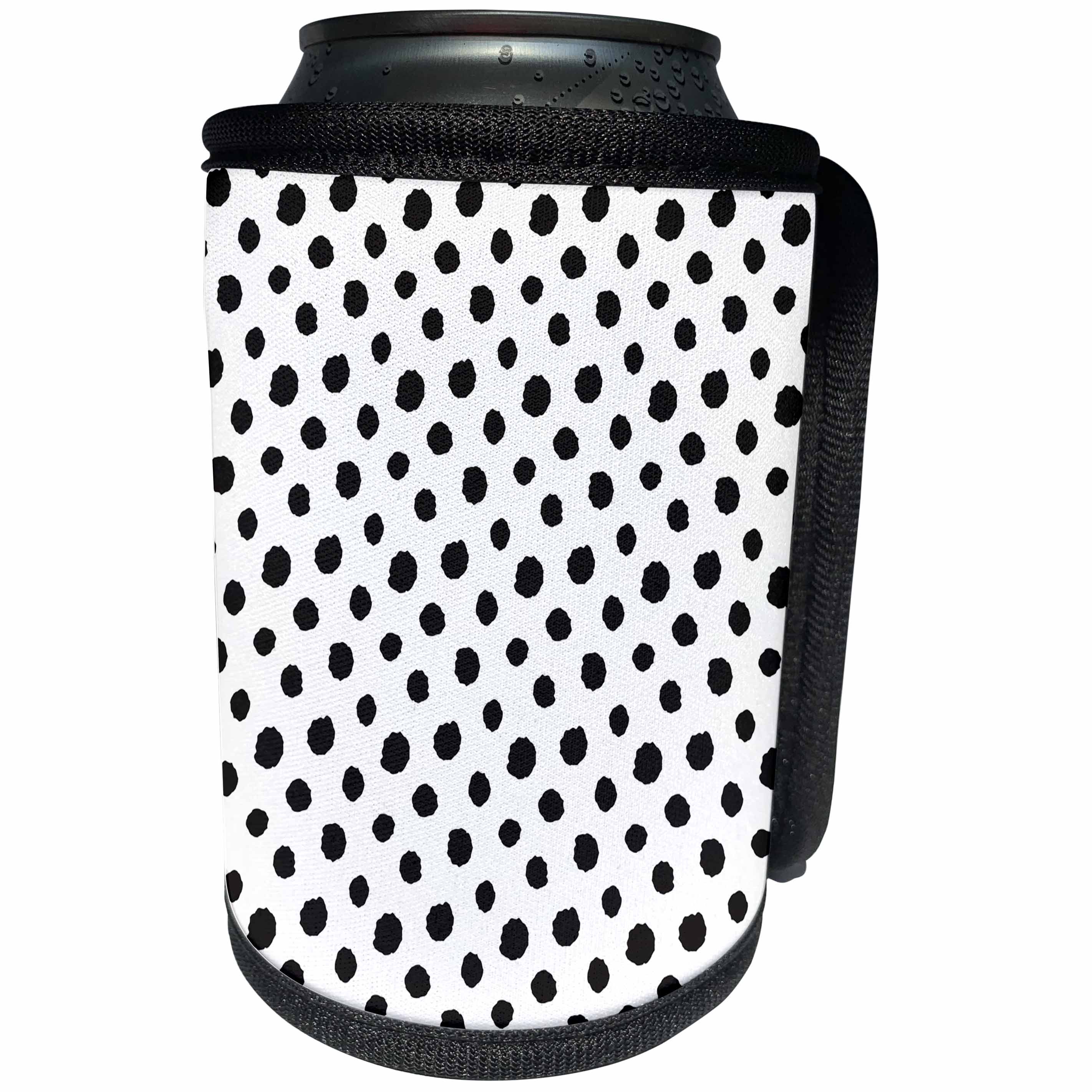 3dRose Uta Naumann Pattern - Cute Girly Trendy Polka Dot Pattern on White-Black Dots - Can Cooler Bottle Wrap (cc_272893)