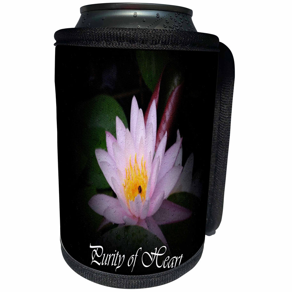 3dRose WhiteOak Photography Inspirational Floral Prints - Purity of Heart Inspirational water lily - Can Cooler Bottle Wrap (cc_27290)