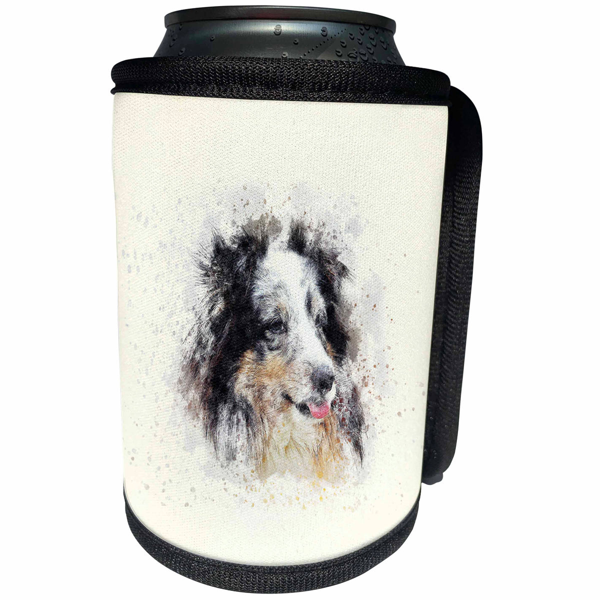 3dRose Uta Naumann Watercolor Illustration Animal - Trendy Cute Animal Dog Watercolor Illustration-Australian Shepherd - Can Cooler Bottle Wrap (cc_272907)