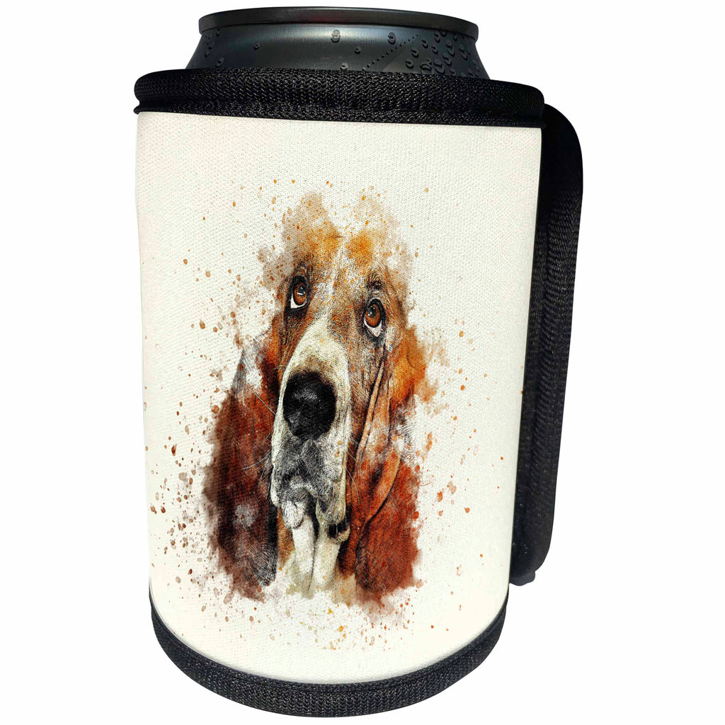 3dRose Uta Naumann Watercolor Illustration Animal - Cute Animal Dog Watercolor Illustration-Beagle - Can Cooler Bottle Wrap (cc_272909)
