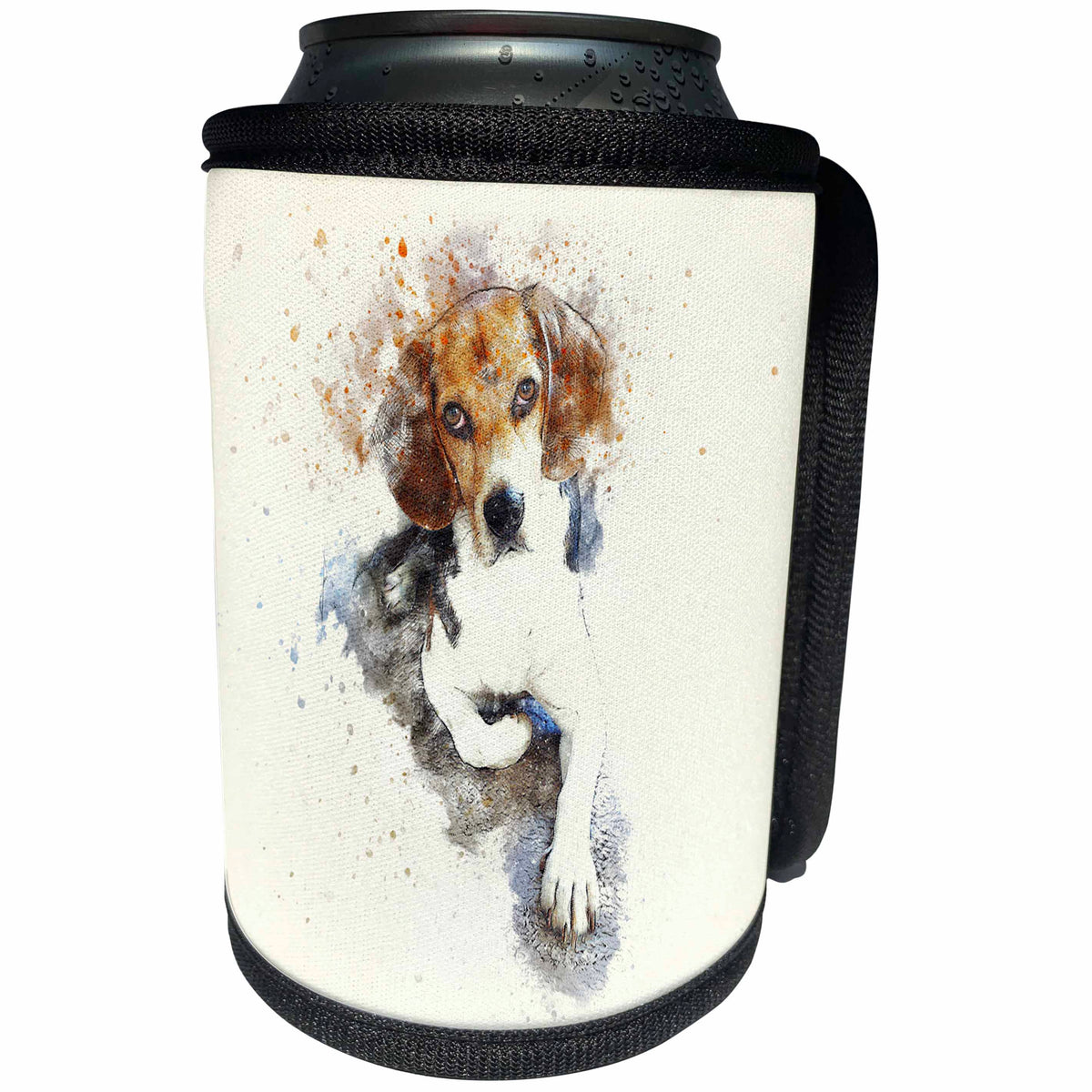 3dRose Uta Naumann Watercolor Illustration Animal - Trendy Cute Animal Dog Watercolor Illustration-Beagle - Can Cooler Bottle Wrap (cc_272910)