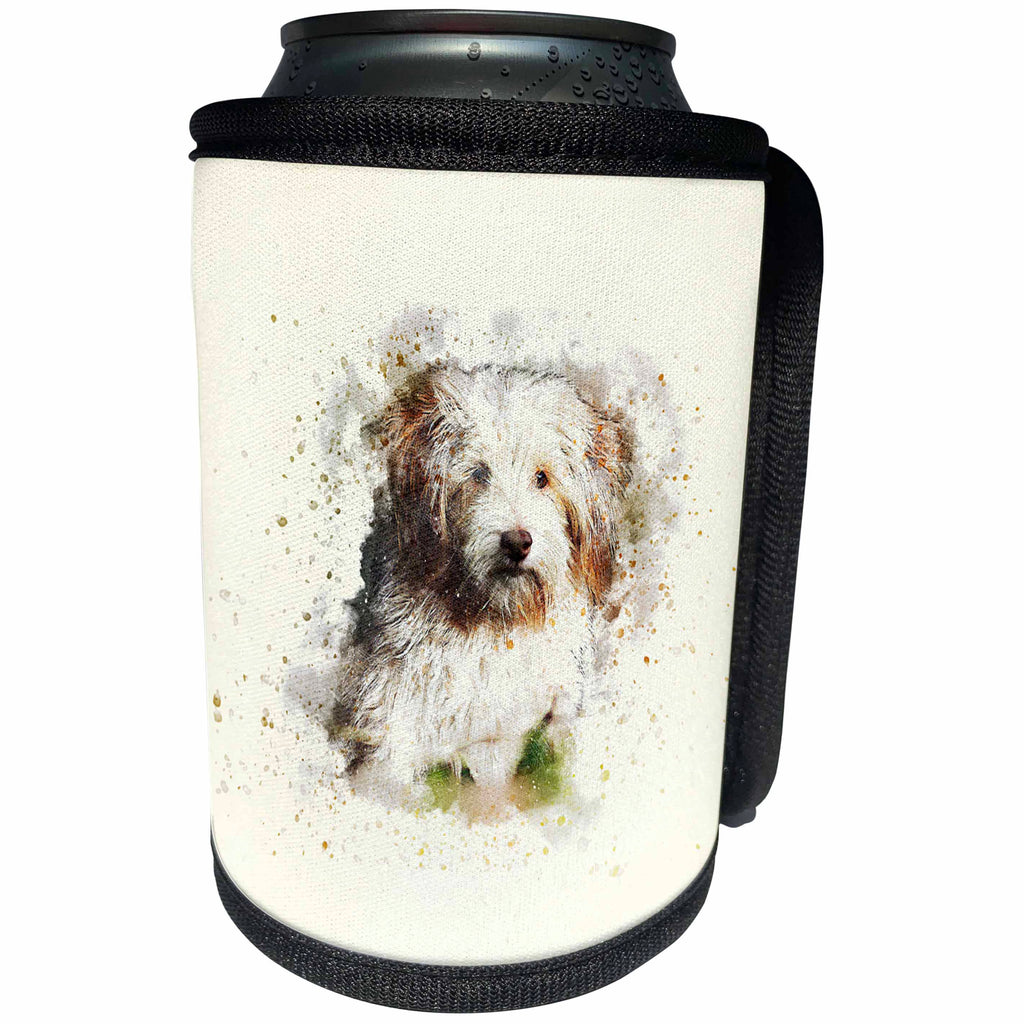 3dRose Uta Naumann Watercolor Illustration Animal - Trendy Cute White Fluffy Animal Dog Watercolor Illustration - Can Cooler Bottle Wrap (cc_272911)