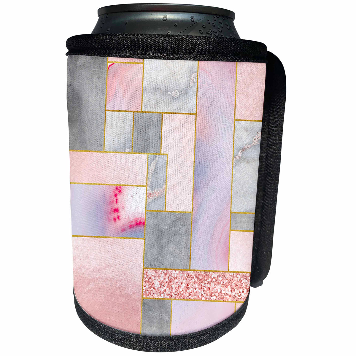 3dRose Uta Naumann Faux Glitter Pattern - Trendy Abstract Geometrical Copper Marble Rose Gold Square Pattern - Can Cooler Bottle Wrap (cc_272922)