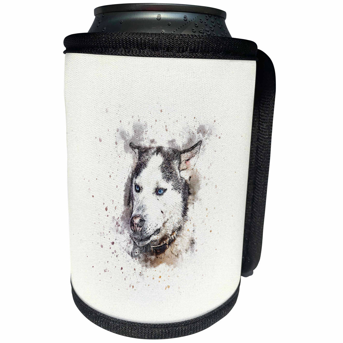 3dRose Uta Naumann Watercolor Illustration Animal - Trendy Cute Animal Dog Watercolor Illustration-Husky - Can Cooler Bottle Wrap (cc_272933)