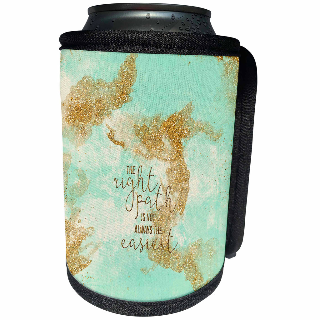 3dRose Uta Naumann Sayings and Typography - The Right Path is Not-Trendy Girly Glitter Motivation Words on Mint - Can Cooler Bottle Wrap (cc_272939)