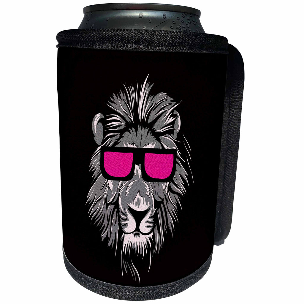 3dRose Uta Naumann Watercolor Illustration Animal - Trendy African Wildlife Lion Animal Portrait Style Black Pink - Can Cooler Bottle Wrap (cc_272940)